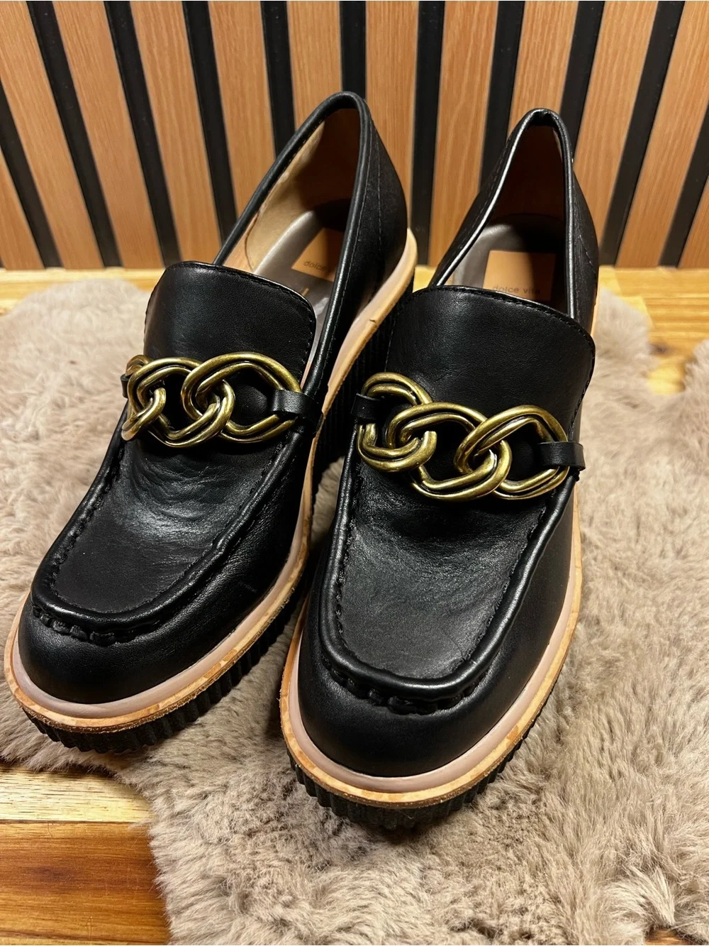 Dolce Vita Brenan Black Leather Platform Wedge Loafer size 10